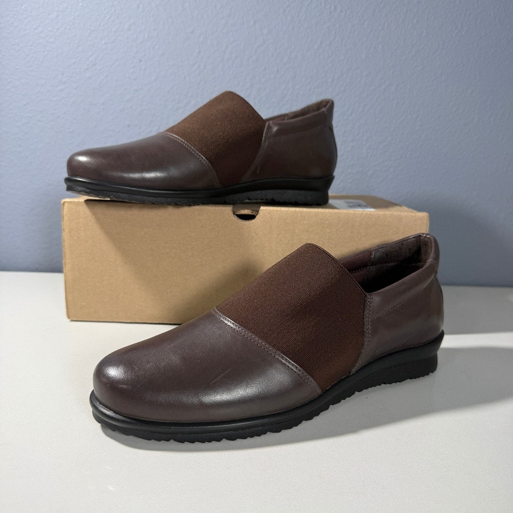 David Tate Dwell Women 8 N Dark Brown Leather Slip On Loafers Made in Brazil‎